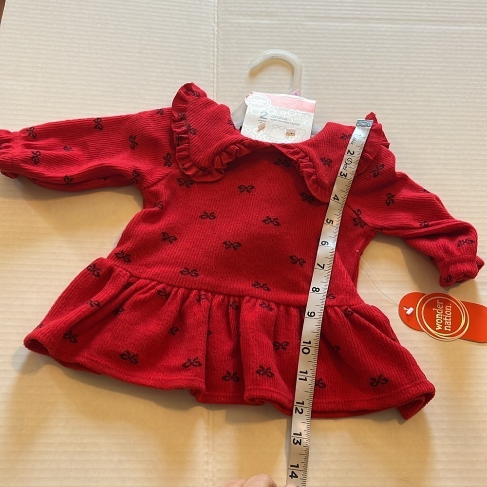 NWT-wonder nation-0/3-red/black-2 piece dress with footed tights. Soft red dress - Picture 9 of 10